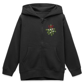 Bestickter Mistelzweig – romantisches Weihnachten (gedruckt) - Kinder Premium Organic Zip Hoodie - Schwarz - Vorne - AI Model Kid Male (0cm)