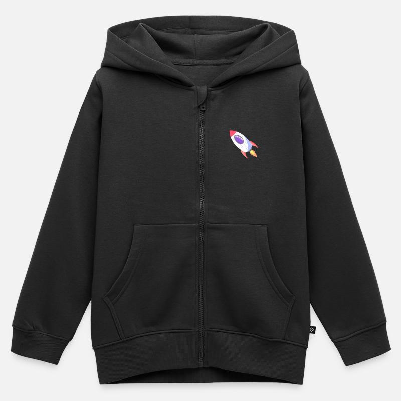Space Rocket Pop Comic - Kids Premium Organic Zip-up Hoodie - black