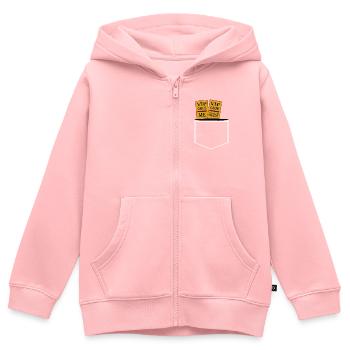 Conception de cartes VIP pour événements - Sweat Premium à capuche zippé enfant bio - rose - Devant - AI Model Kid Female (0cm)
