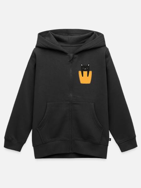 Katze In Der Brusttasche - Kinder Premium Organic Zip Hoodie - Schwarz