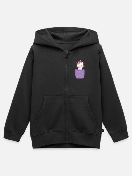 Einhorn in Brusttasche - Kinder Premium Organic Zip Hoodie - Schwarz