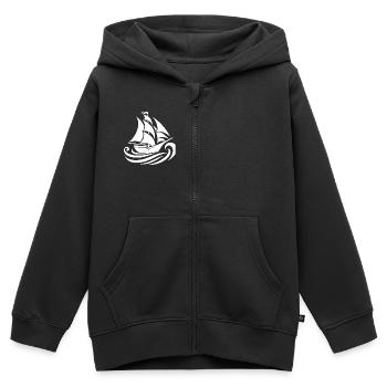 Segelboot Silhouette Meer und Wellen - Kinder Premium Organic Zip Hoodie - Schwarz - Vorne - AI Model Kid Male (0cm)
