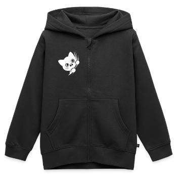 Verdutzte Katze hinter dem Vorhang - Kinder Premium Organic Zip Hoodie - Schwarz - Vorne - AI Model Kid Male (0cm)