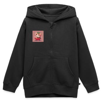 Erdbeer-Schnurr-Kätzchen - Kinder Premium Organic Zip Hoodie - Schwarz - Vorne - AI Model Kid Male (0cm)