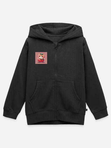 Erdbeer-Schnurr-Kätzchen - Kinder Premium Organic Zip Hoodie - Schwarz
