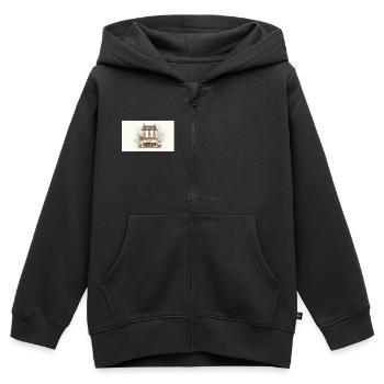 Façade Café Parisien Watercolor - Sweat Premium à capuche zippé enfant bio - noir - Devant - AI Model Kid Male (0cm)