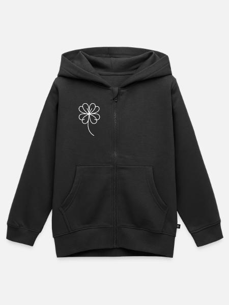 Vierblättriges Kleeblatt One Line Glückssymbol - Kinder Premium Organic Zip Hoodie - Schwarz