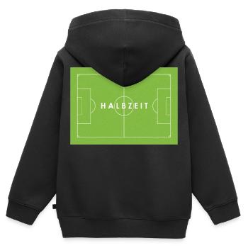 HALBZEIT – Fußball - Spielfeld - Fußballfans - Tor - Kinder Premium Organic Zip Hoodie - Schwarz - Hinten - AI Model Kid Male (0cm)
