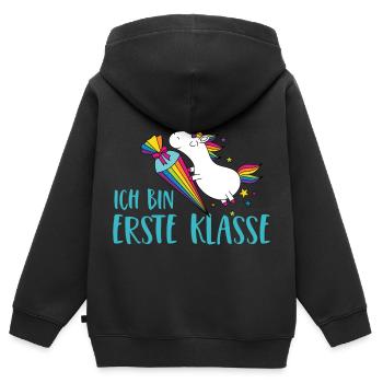 Einhorn Einschulung Schule Zuckertüte Erste Klasse - Kinder Premium Organic Zip Hoodie - Schwarz - Hinten - AI Model Kid Male (0cm)