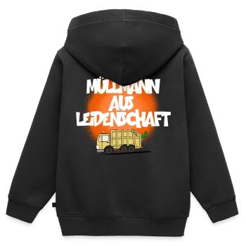 MÜLLMANN AUS LEIDENSCHAFT - Kinder Premium Organic Zip Hoodie - Schwarz - Hinten - AI Model Kid Male (0cm)