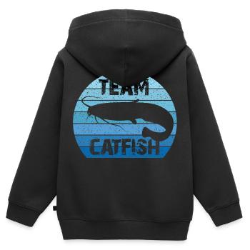 Equipe Catfish | Waller | Wels | Vintage - Sweat Premium à capuche zippé enfant bio - noir - Dos - AI Model Kid Male (0cm)