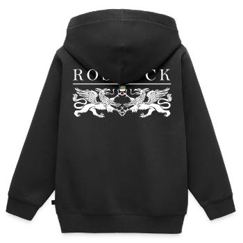 Rostock Greif Doppel - Kinder Premium Organic Zip Hoodie - Schwarz - Hinten - AI Model Kid Male (0cm)
