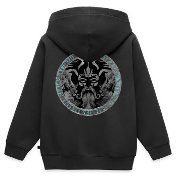 Odin Fenrir Hugin Munin - Sweat Premium à capuche zippé enfant bio - noir - Dos - AI Model Kid Male (0cm)