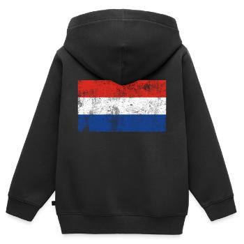 Flagge Niederlande Fahne Grunge Retro Vintage - Kinder Premium Organic Zip Hoodie - Schwarz - Hinten - AI Model Kid Male (0cm)