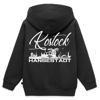 Rostock - Hansestadt - Silhouette - Kinder Premium Organic Zip Hoodie - Schwarz - Hinten - AI Model Kid Male (0cm)