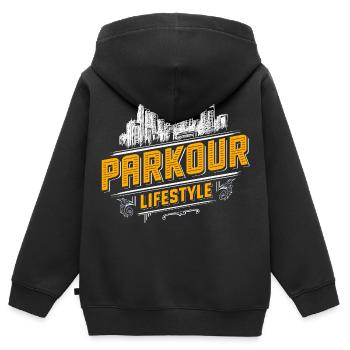 Parkour - Freerunning - Parcour - Kinder Premium Organic Zip Hoodie - Schwarz - Hinten - AI Model Kid Male (0cm)