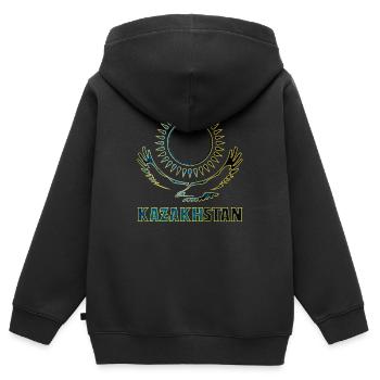 Cadeau d'aigle des steppes du Kazakhstan - Sweat Premium à capuche zippé enfant bio - noir - Dos - AI Model Kid Male (0cm)