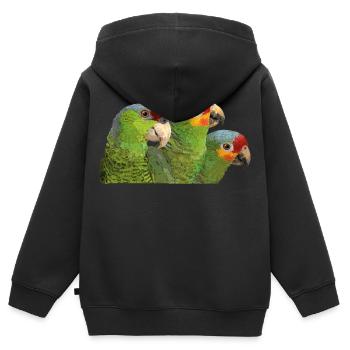 Rotfrontiger Amazonas und lila gekrönter Papagei - Kinder Premium Organic Zip Hoodie - Schwarz - Hinten - AI Model Kid Male (0cm)