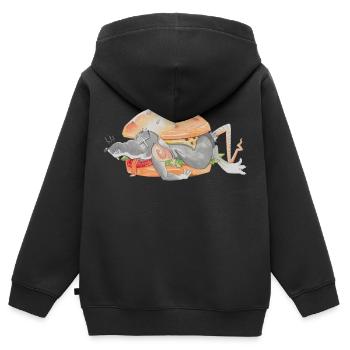 Ratfoodz' I can haz Ratzburger (Backprint) @ Ratz - Kinder Premium Organic Zip Hoodie - Schwarz - Hinten - AI Model Kid Male (0cm)