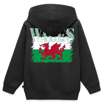 Wales - Kinder Premium Organic Zip Hoodie - Schwarz - Hinten - AI Model Kid Male (0cm)