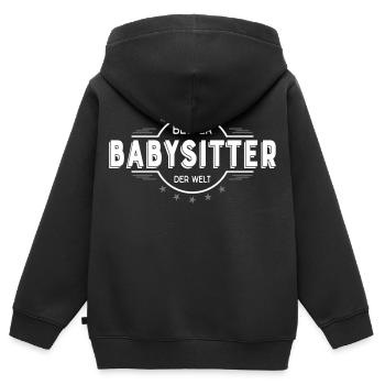 babysitter - Kinder Premium Organic Zip Hoodie - Schwarz - Hinten - AI Model Kid Male (0cm)