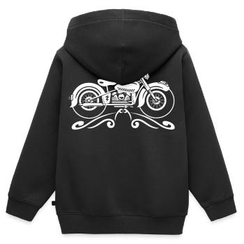 Moto vintage avec filigrane ornemental - Sweat Premium à capuche zippé enfant bio - noir - Dos - AI Model Kid Male (0cm)