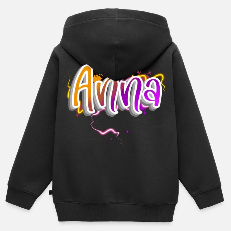 Anna - Felpa Premium con cappuccio con zip bambino bio - nero
