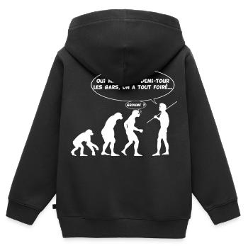 évolution inversée - Sweat Premium à capuche zippé enfant bio - noir - Dos - AI Model Kid Male (0cm)