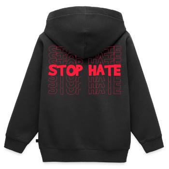 STOP HATE - Kinder Premium Organic Zip Hoodie - Schwarz - Hinten - AI Model Kid Male (0cm)