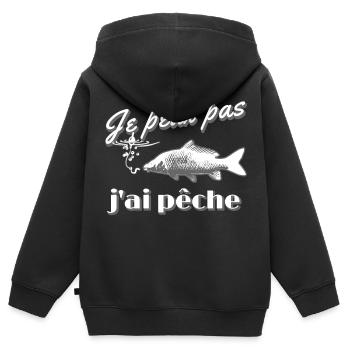 Je peux pas j'ai pêche à la carpe hameçon bouchon - Sweat Premium à capuche zippé enfant bio - noir - Dos - AI Model Kid Male (0cm)