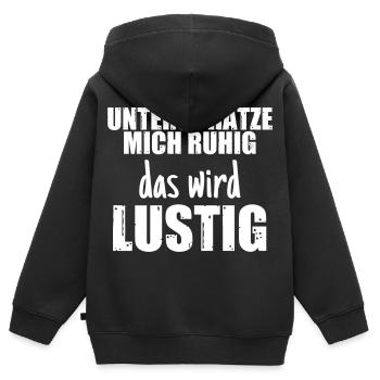 Unterschätze mich ruhig, das wird lustig - Kinder Premium Organic Zip Hoodie - Schwarz - Hinten - AI Model Kid Male (0cm)
