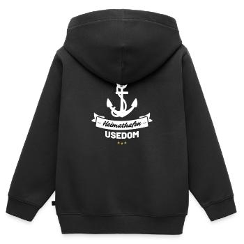 Heimathafen Usedom - Kinder Premium Organic Zip Hoodie - Schwarz - Hinten - AI Model Kid Male (0cm)