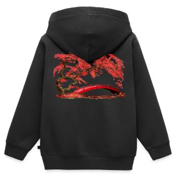 Japanischer Ahorn und Brücke Naturmotiv - Kinder Premium Organic Zip Hoodie - Schwarz - Hinten - AI Model Kid Male (0cm)