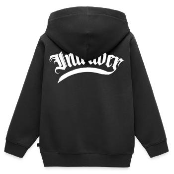 intrus hacker intrus clan sticker ordinateur - Sweat Premium à capuche zippé enfant bio - noir - Dos - AI Model Kid Male (0cm)