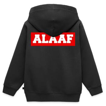 ALAAF - Kinder Premium Organic Zip Hoodie - Schwarz - Hinten - AI Model Kid Male (0cm)