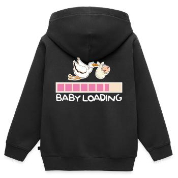Chargement de bébé Cigogne Grossesse Ventre de bébé - Sweat Premium à capuche zippé enfant bio - noir - Dos - AI Model Kid Male (0cm)