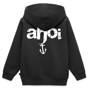 Ahoi - Kinder Premium Organic Zip Hoodie - Schwarz - Hinten - AI Model Kid Male (0cm)