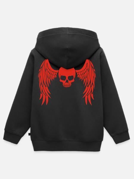 Rot geflügelter Schädel - Kinder Premium Organic Zip Hoodie - Schwarz