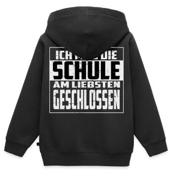 Ich mag die Schule, am liebsten Geschlossen - Kinder Premium Organic Zip Hoodie - Schwarz - Hinten - AI Model Kid Male (0cm)