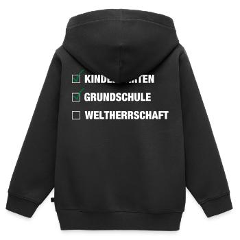 Einschulung | Schulkind 2026 - Weltherrschaft - Kinder Premium Organic Zip Hoodie - Schwarz - Hinten - AI Model Kid Male (0cm)