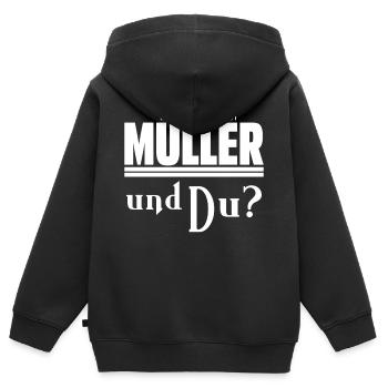 Mein Name ist Müller Nachname Geschenkidee - Kinder Premium Organic Zip Hoodie - Schwarz - Hinten - AI Model Kid Male (0cm)