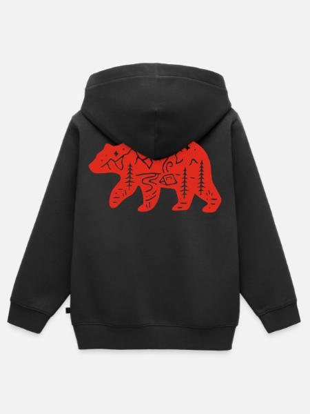 Totem orso rosso della natura - Felpa Premium con cappuccio con zip bambino bio - nero