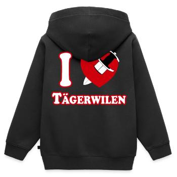 I Love Tägerwilen (weiss-rot mit Dolch durch Herz) - Kinder Premium Organic Zip Hoodie - Schwarz - Hinten - AI Model Kid Male (0cm)