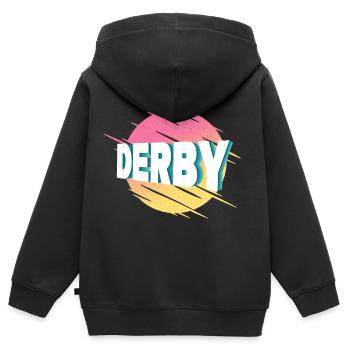 Derby Angleterre Grande-Bretagne UK City Font - Sweat Premium à capuche zippé enfant bio - noir - Dos - AI Model Kid Male (0cm)