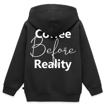 Le café avant la réalité - Sweat Premium à capuche zippé enfant bio - noir - Dos - AI Model Kid Male (0cm)