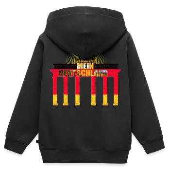 Allemagne Porte de Brandebourg Or Rouge Noir - Sweat Premium à capuche zippé enfant bio - noir - Dos - AI Model Kid Male (0cm)