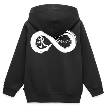 Unendliches Symbol und Ewigkeit auf Japanisch (weiß) - Kinder Premium Organic Zip Hoodie - Schwarz - Hinten - AI Model Kid Male (0cm)