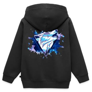 Wolf Wolfhead Predator Splash Grunge Art - Sweat Premium à capuche zippé enfant bio - noir - Dos - AI Model Kid Male (0cm)