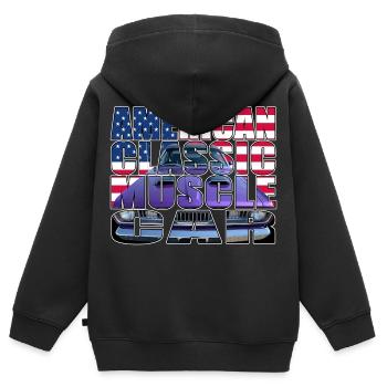 American Classic Muscle Car Script R6Z - Kinder Premium Organic Zip Hoodie - Schwarz - Hinten - AI Model Kid Male (0cm)