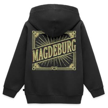 Magdebourg Allemagne City Font Vintage Retro - Sweat Premium à capuche zippé enfant bio - noir - Dos - AI Model Kid Male (0cm)